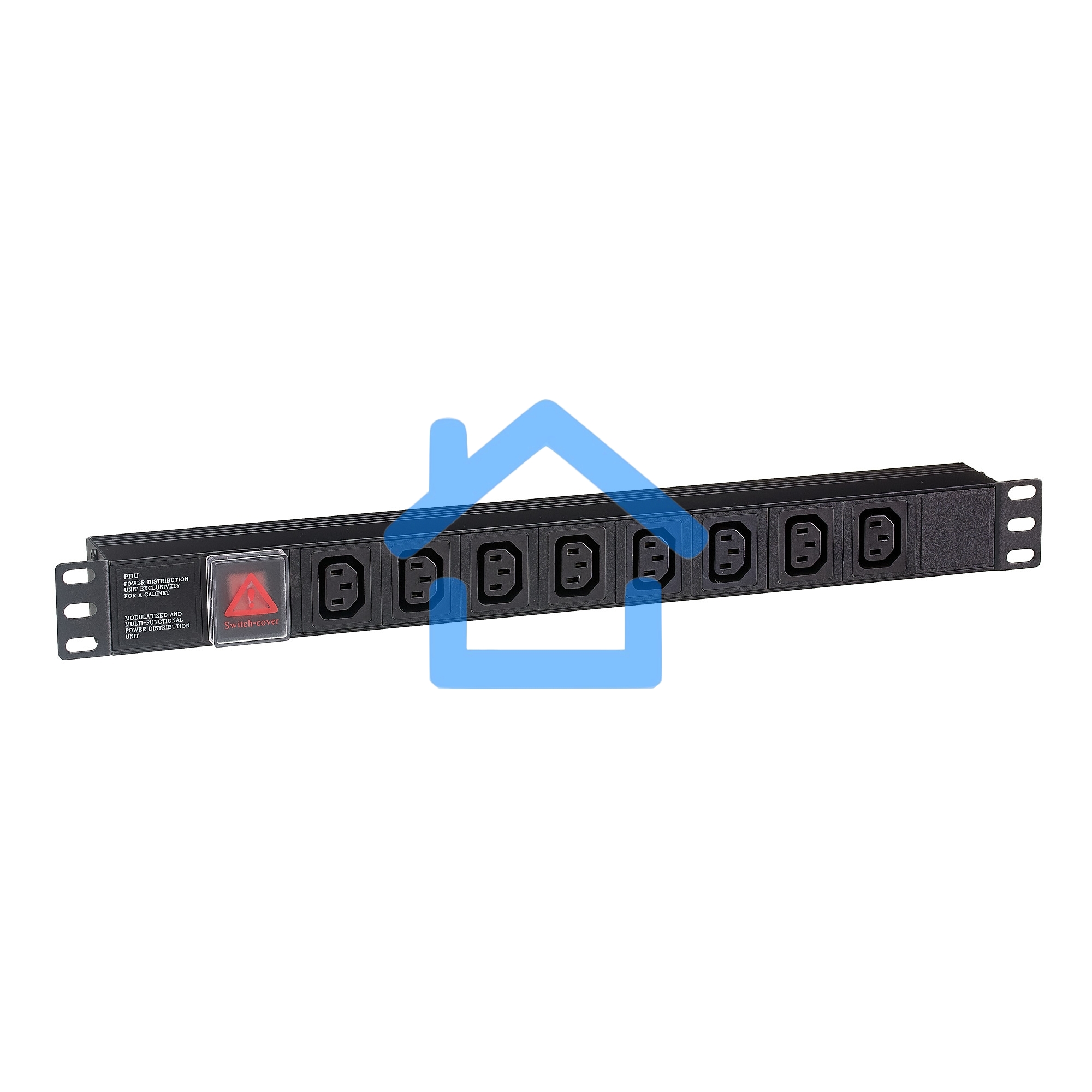 Блок розеток горизонтальный ExeGate ServerPro PDU-19H808 Al-8С13-C14-SW, 1U, Алюминий, 8 IEC 320 C13, С14, выкл. с подсветкой, черный