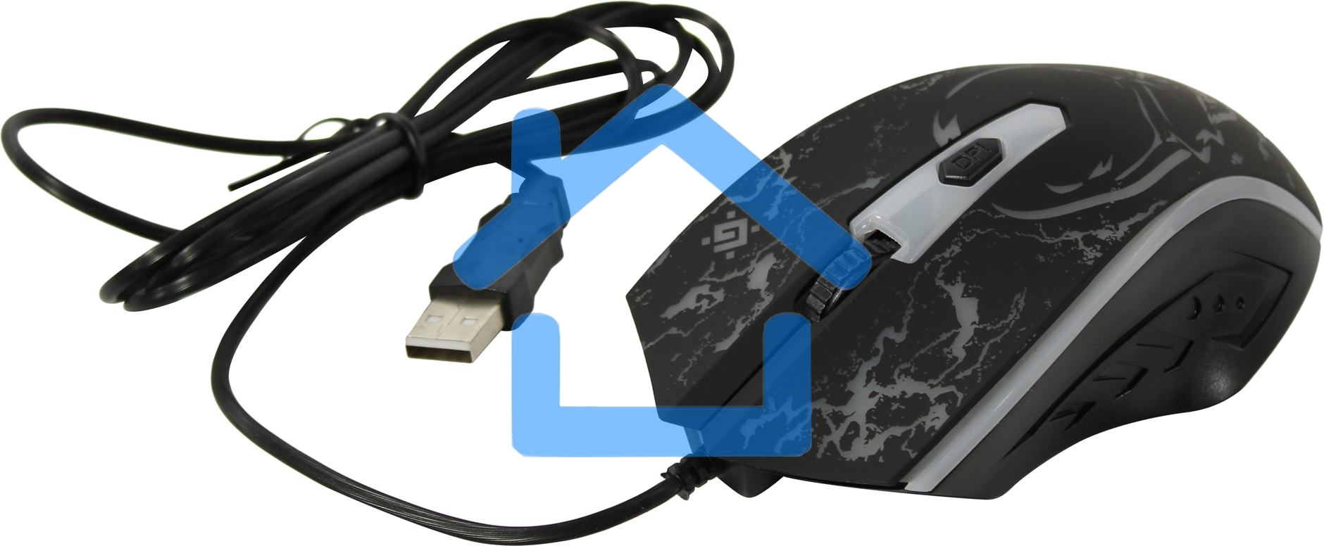Мышь проводная Defender Overmatch GM-069 черный, 2400 dpi, USB, кнопки - 4
