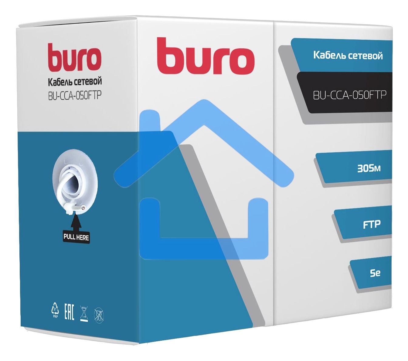 Кабель сетевой Buro FTP 4 пары cat5E solid 0.50мм CCA 305м серый