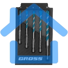 Набор сверл универсальных, Multipurpose PRO, 6-гр. хвостовик, 4-10мм, 5шт Gross