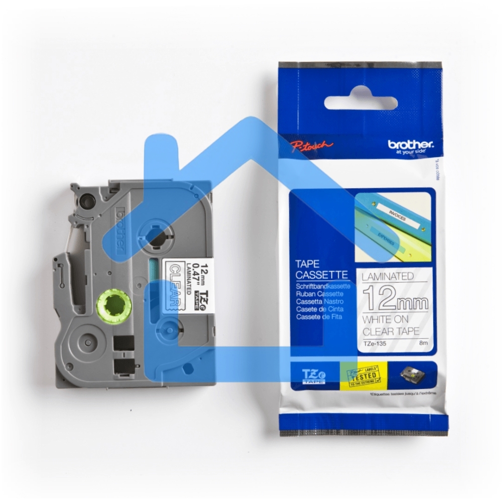 Картридж Brother TZ-E135 12 мм, белый шрифт, прозрачный фон, для BROTHER P-Touch