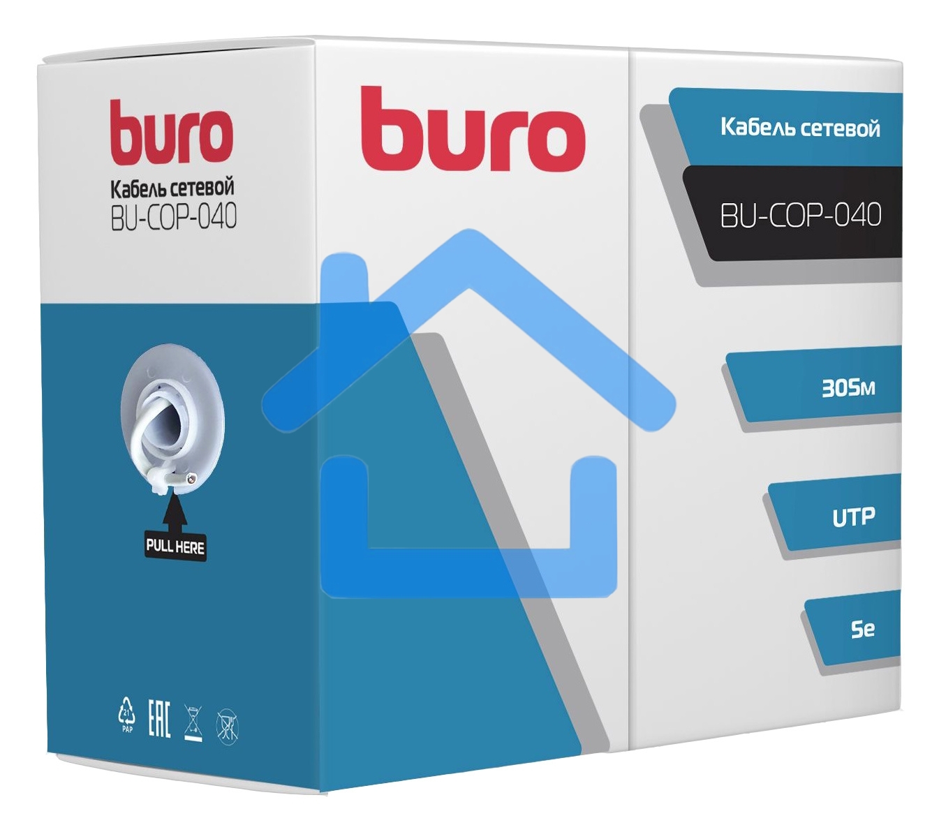 Кабель сетевой Buro UTP 4 пары cat5E solid 0.40мм Cu 305м серый