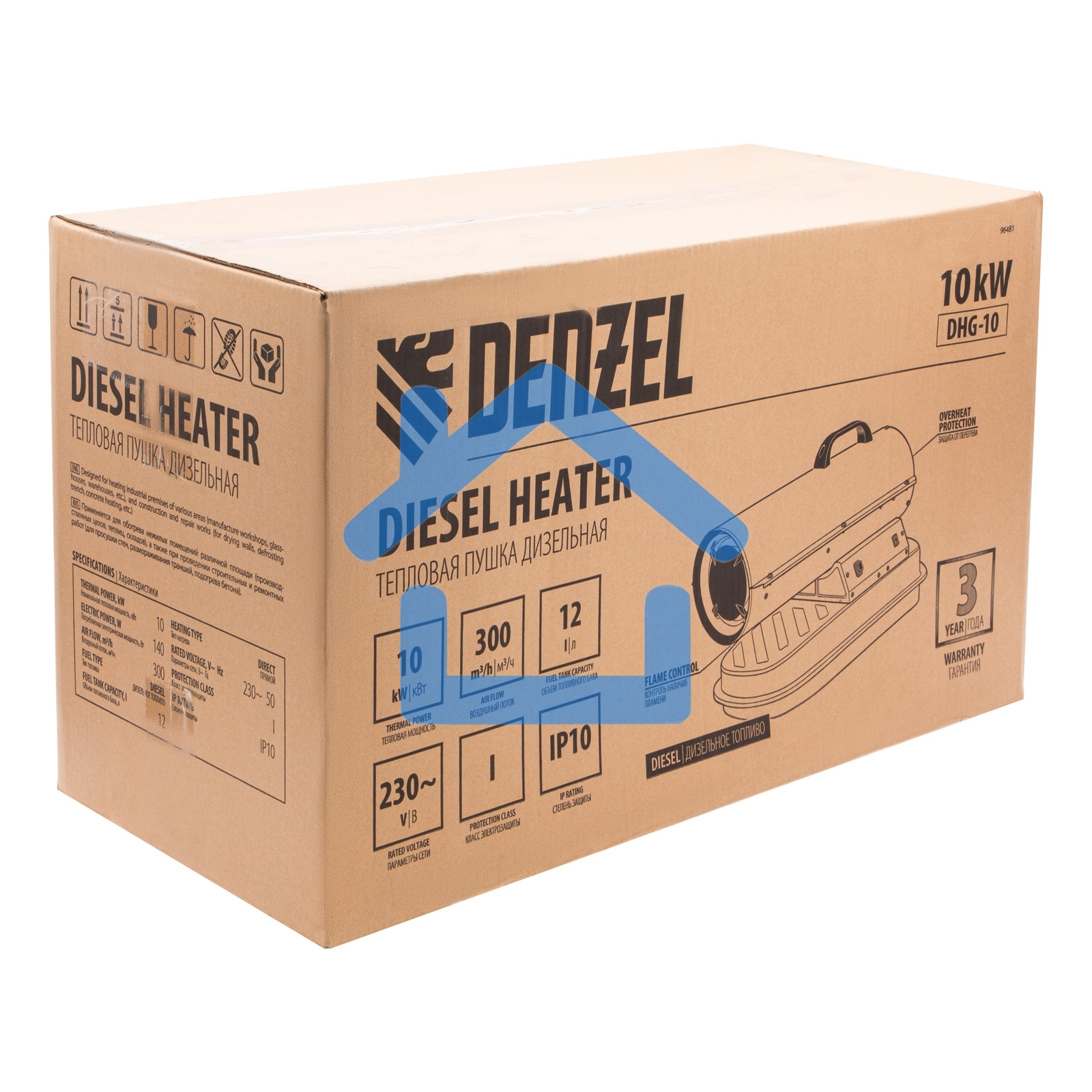 Дизельная тепловая пушка Denzel DHG-10, 10 кВт, 300 м3/ч, прямой нагрев