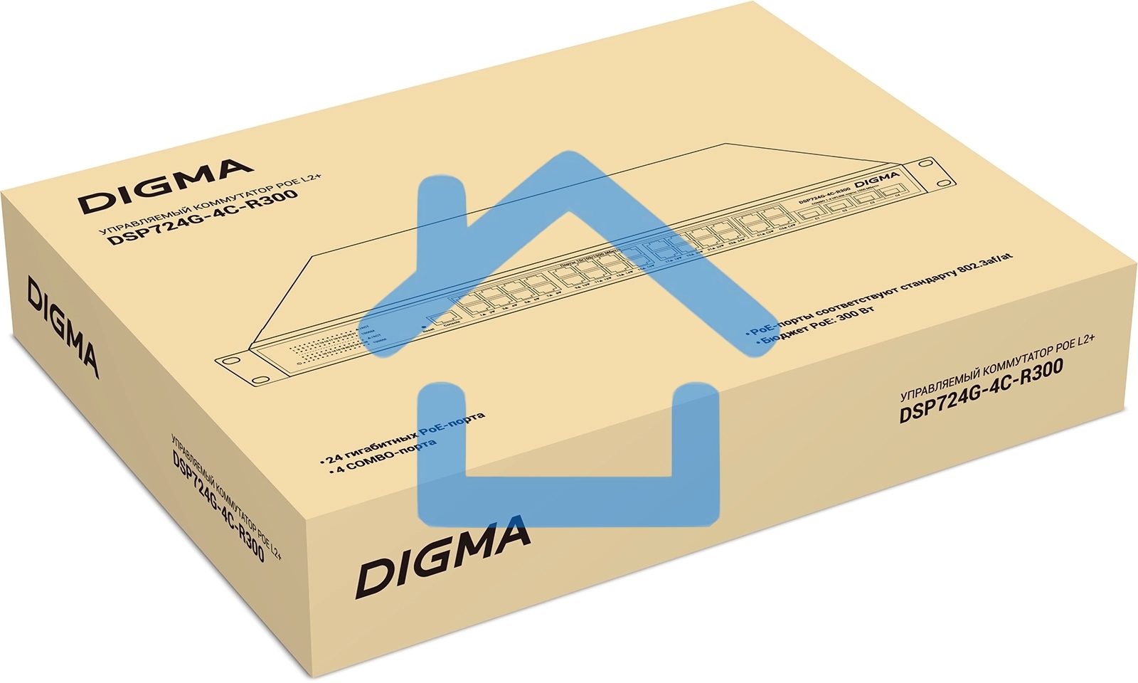 Коммутатор Digma DSP724G-4C-R300 (L2+) 24x1Гбит/с 4xКомбо(1000BASE-T/SFP) 24PoE 24PoE+ 300W управляемый