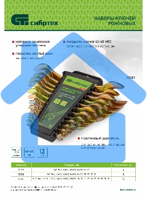 Набор ключей рожковых 6-32 мм, 12 шт, желтый цинк Сибртех