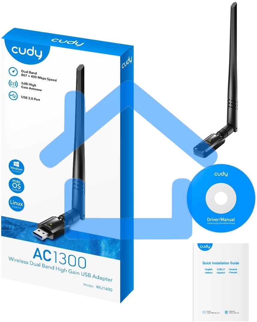 Сетевой адаптер Wi-Fi Cudy WU1400 AC1300 USB 3.0 (ант.внеш.несъем.) 1ант.