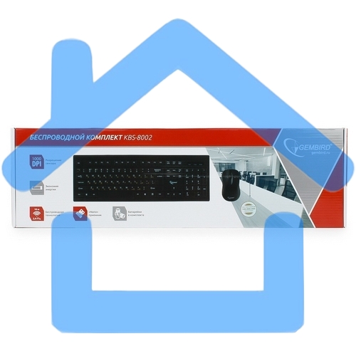 Комплект клавиатура+мышь беспроводные Gembird KBS-8002, 2.4ГГц, черный, 104 клавиши+2 кнопки+колесо кнопка, 1000DPI, батарейки в комплекте