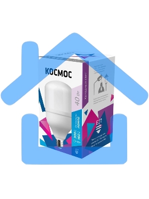 Лампа светодиодная высокомощная Космос LED 40Вт E27 6500К (переходник с E27 на E40 в комплекте)