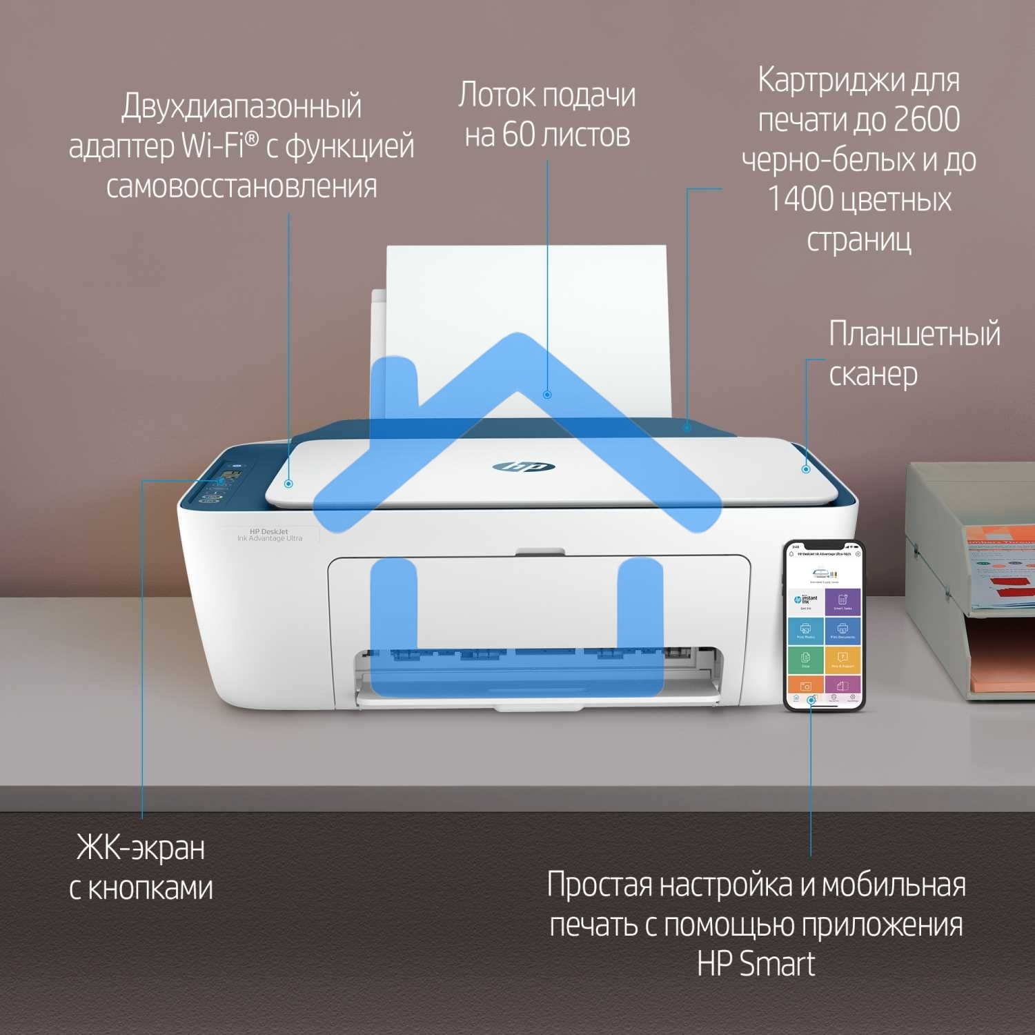 МФУ струйное HP DeskJet Ink Advantage Ultra 4828 (25R76A), A4, цветной, печ. до 7.5 стр/мин. (ч/б) до 5.5 стр/мин. (цвет), 1200x1200dpi, USB, Wi-Fi, Air Print, Mopria