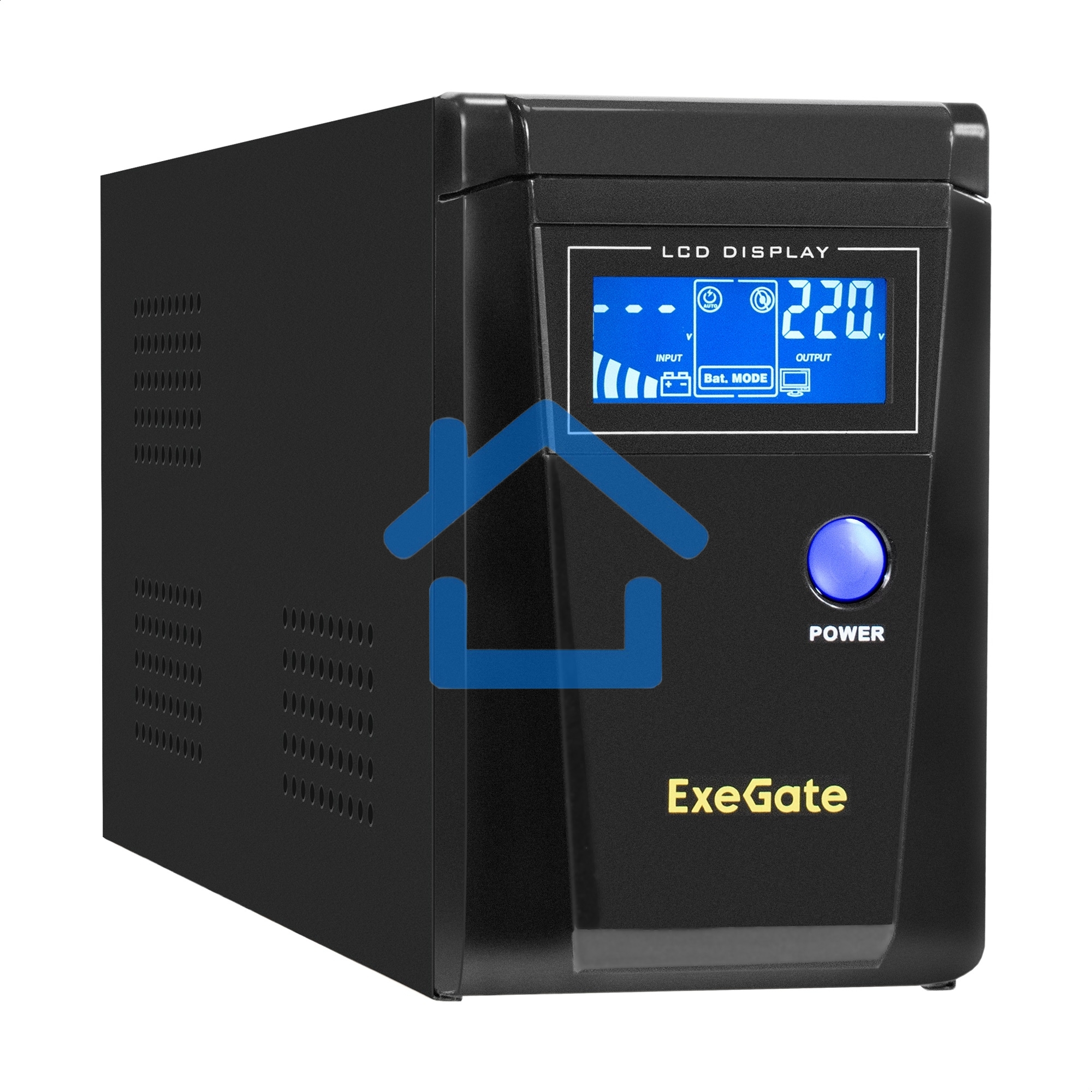 Источник бесперебойного питания (инвертор, синус, для котла) ExeGate SineTower SN-600.LCD.AVR.2SH <600VA/360W, чистая синусоида, LCD дисплей, AVR, 2*Schuko, линейно-интерактивный, черный>