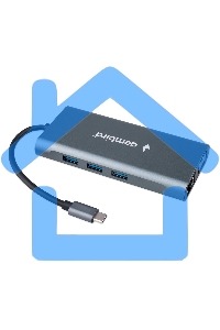 Док-станция Type-C Gembird UHB-D4, 10в1: 3xUSB3.1, Type-C PD87W, Jack 3.5, SD/TF, HDMI, RJ45, VGA, кабель 15см, алюминий