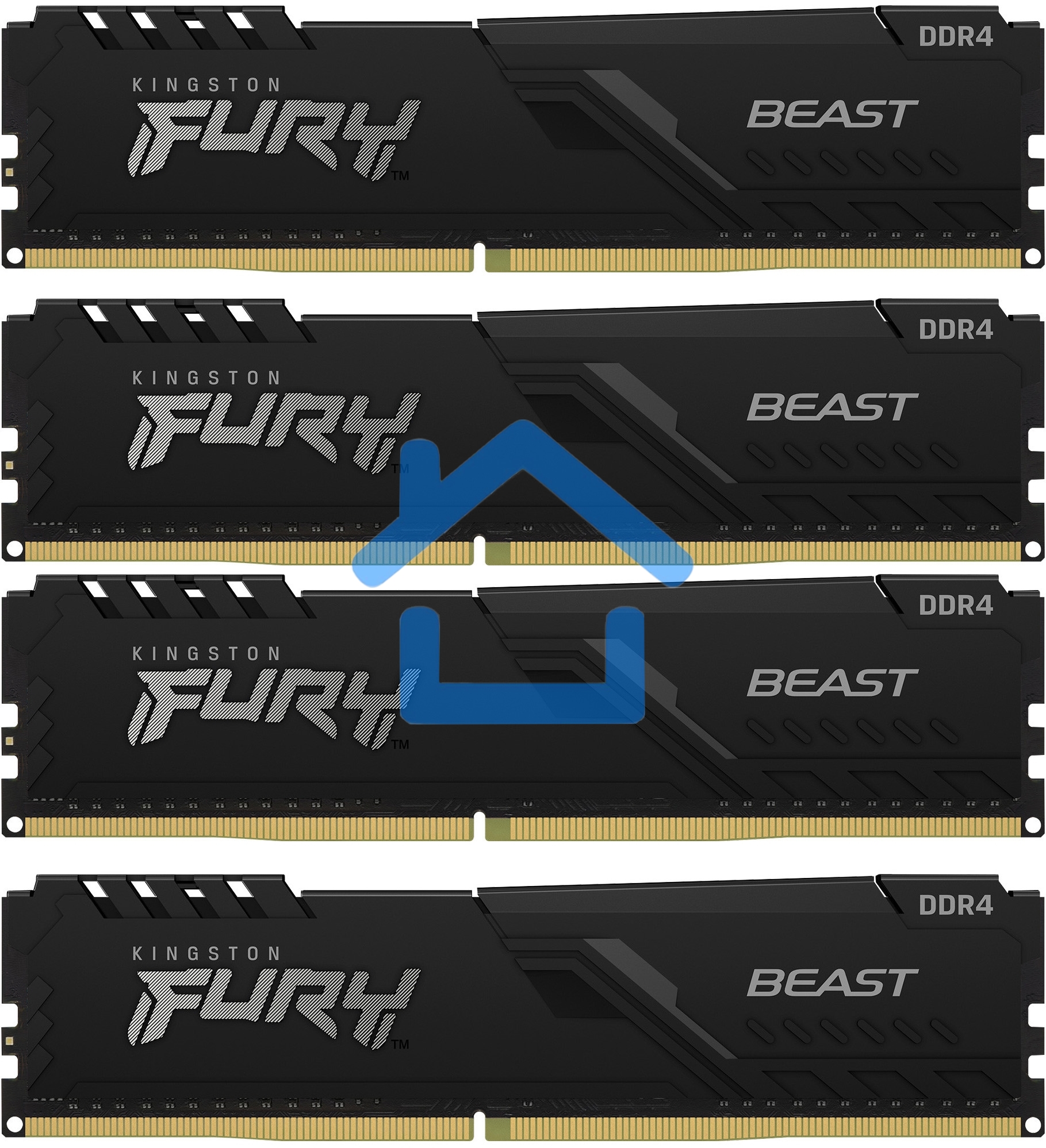 Оперативная память Kingston Fury Beast, DDR4, 128Gb (4x32 Gb), 3200 MHz, CL16, DIMM, с радиатором, черный