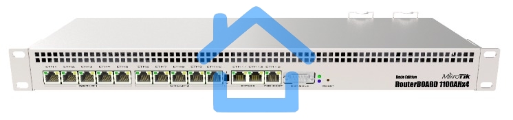 Маршрутизатор MikroTik RouterBOARD 1100Dx4 with Annapurna Alpine AL21400 Cortex A15 CPU (4-cores, 1.4GHz per core), 1Gb RAM, 13xGbit LAN, 60Gb M.2 drive, RouterOS L6, 1U rackmount case, Dual PSU