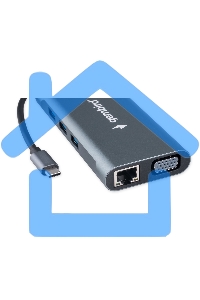 Док-станция Type-C Gembird UHB-D4, 10в1: 3xUSB3.1, Type-C PD87W, Jack 3.5, SD/TF, HDMI, RJ45, VGA, кабель 15см, алюминий