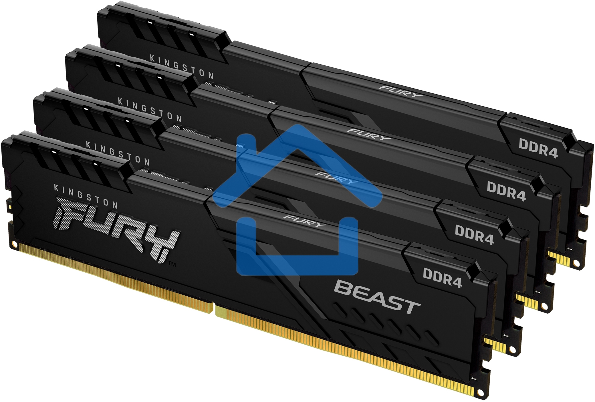 Оперативная память Kingston Fury Beast, DDR4, 128Gb (4x32 Gb), 3200 MHz, CL16, DIMM, с радиатором, черный