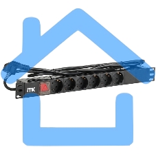 Блок ITK PDU 6 роз. нем.ст. с выкл 1U каб. 2м вилка нем.ст ПВХ чер