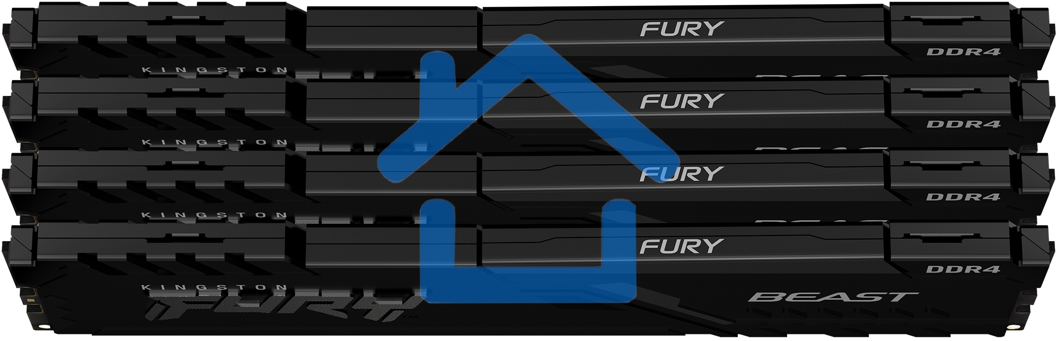 Оперативная память Kingston Fury Beast, DDR4, 128Gb (4x32 Gb), 3200 MHz, CL16, DIMM, с радиатором, черный