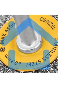 Щетка для дрели Denzel 50 мм, плоская, со шпилькой, нержавеющая витая проволока