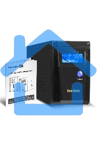 Источник бесперебойного питания (инвертор, синус, для котла) ExeGate SineTower SN-600.LCD.AVR.2SH 600VA/360W, чистая синусоида, LCD дисплей, AVR, 2*Schuko, линейно-интерактивный, черный