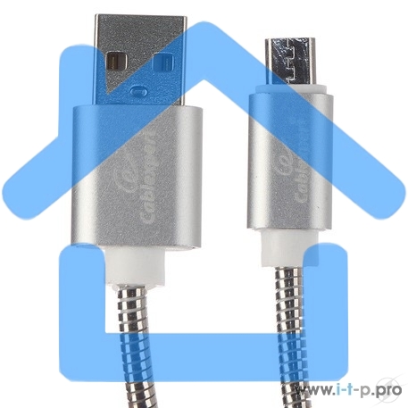 Кабель USB 2.0 Cablexpert CC-G-mUSB02S-0.5M, AM/microB, серия Gold, длина 0.5м, серебро, блистер