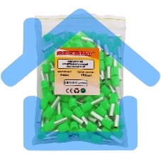 Наконечник штыревой втулочный изолированный F-12 мм 6 мм² (НШВи 6.0-12 / Е 6,0-12/E6012) зеленый Rexant