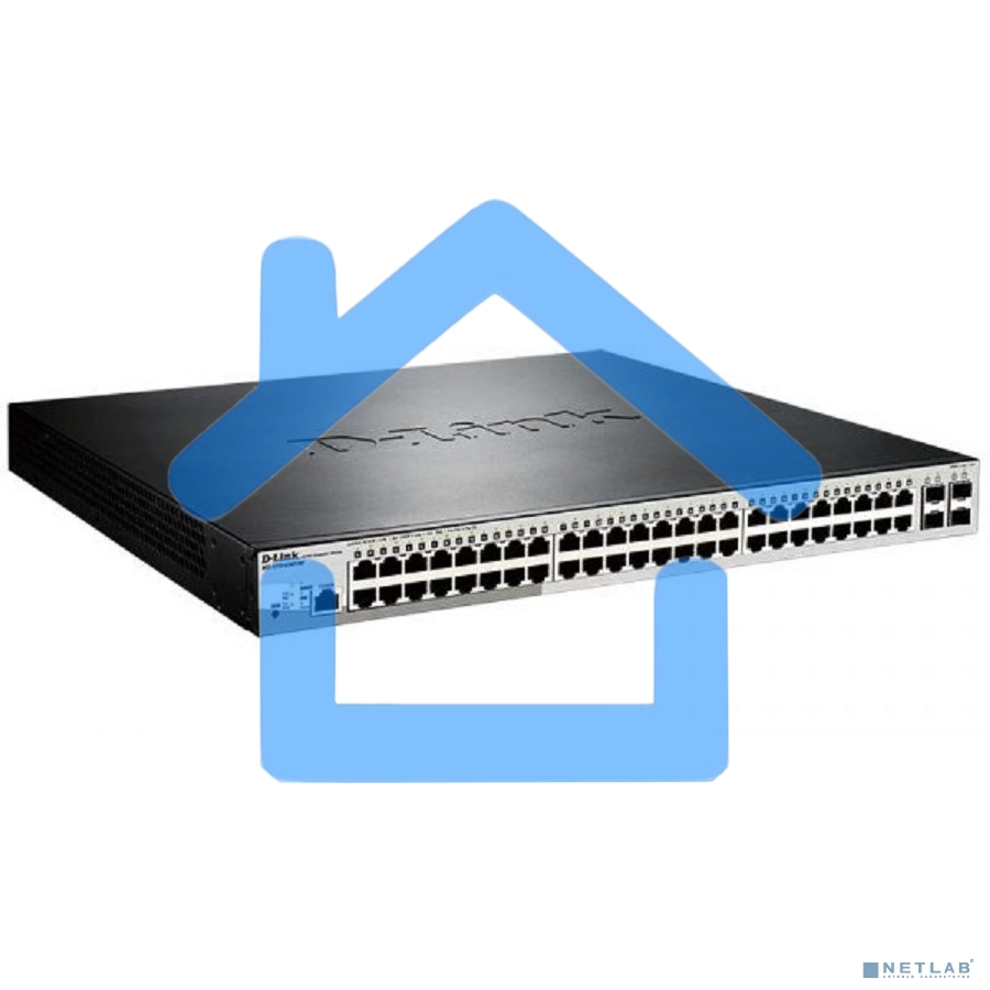 Коммутатор управляемый 2 уровня D-Link DGS-1210-52MP/ME/B2A PROJ с 48 портами 10/100/1000Base-T с поддержкой PoE и 4 портами 1000Base-X SFP