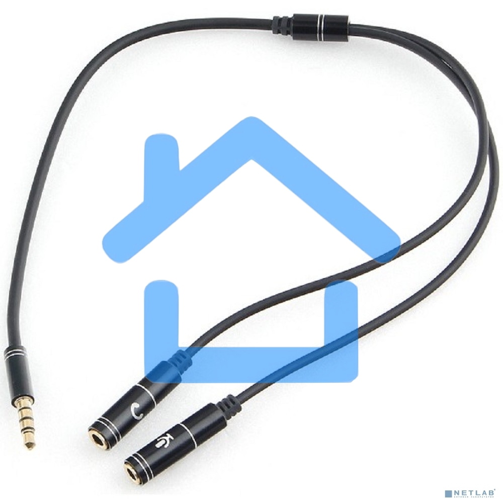 Кабель аудио Cablexpert CCAB-02-35MYHM-0.2MB. 3.5 Jack 4pin(M)/2х 3.5 Jack(F) наушники и микрофон, черный, 0.2м, блистер