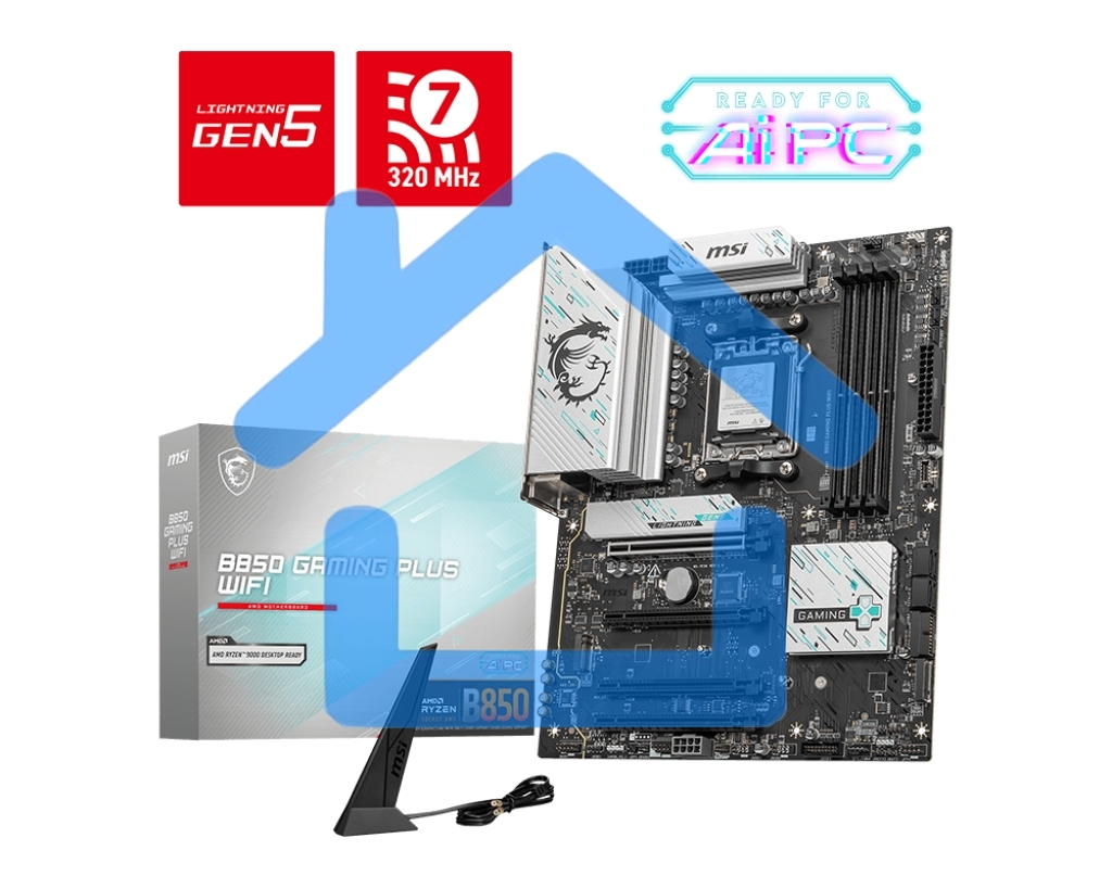 Материнская плата MSI B850 GAMING PLUS WIFI SocketAM5 AMD B850 4xDDR5 ATX AC`97 8ch(7.1) 5Gigabit RAID+DP