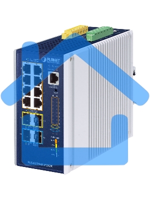 Коммутатор PLANET IGS-6329-8UP2S2X IP30 DIN-rail Industrial L3 8-Port 10/100/1000T 802.3bt PoE + 2-port 1G/2.5G SFP + 2-Port 10G SFP+ Full Managed Switch (-40 to 75 C, 8-port 95W PoE++, 802.3bt/PoH/Force modes, DIDO, ERPS Ring, 1588 PTP TC, Modbus TCP, ON