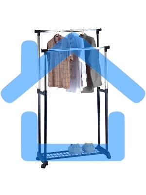 Вешалка напольная Рыжий кот GR-03A (2 перекладины, с сеткой внизу), размер: 75*42*90-160см