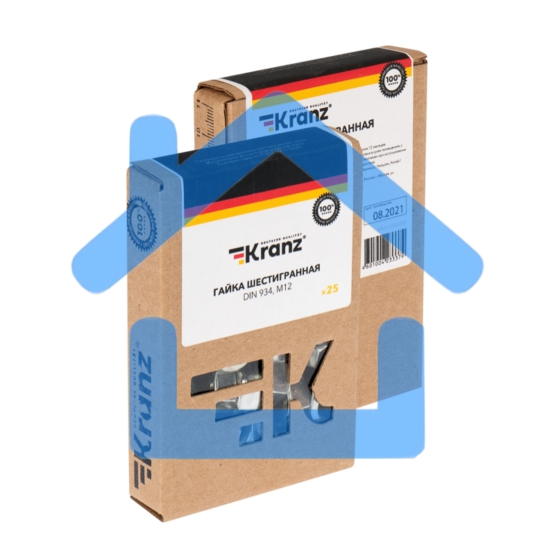 Гайка шестигранная KRANZ DIN 934, M12, упаковка поставщика ( 20 кг. / 1 600 шт.)