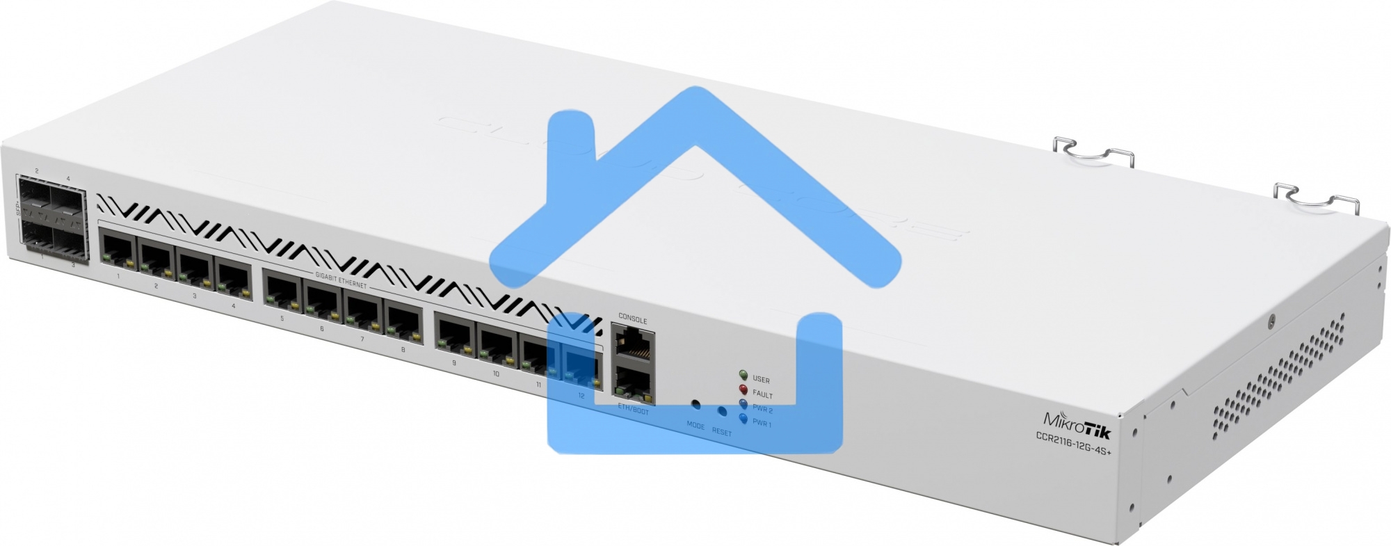 Маршрутизатор Mikrotik CCR2116-12G-4S+ Cloud Core Router 2116-12G-4S+ with Amazon Annapurna Labs Alpine v3 AL73400 CPU (16-cores, 2GHz per core), 16Gb RAM, 4xSFP+ cage, 13xGbit LAN, M.2 PCIe slot, RouterOS L6, 1U rackmount case, Dual PSU