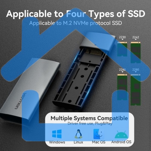 Корпус для SSD Vention USB 3.1 Gen 2-C M.2 NVMe Серый