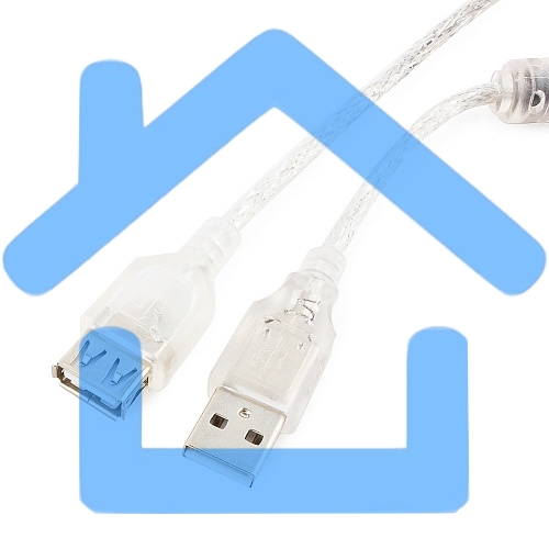 Кабель Cablexpert USB2.0 Pro, AM/AF, 3м, экран, 2 феррит.кольца, прозрачный (CCF-USB2-AMAF-TR-10)