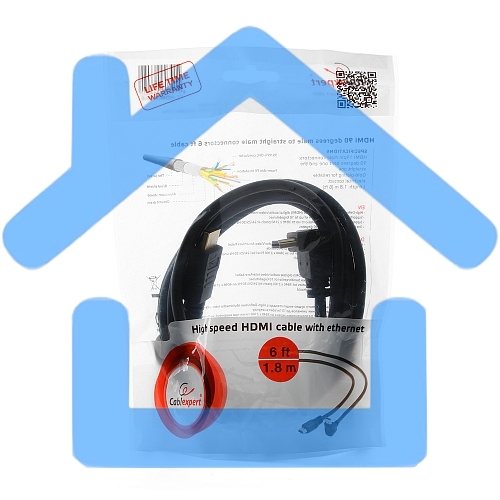 Кабель Cablexpert HDMI CC-HDMI490-6, 19M/19M, v2.0, медь, позол.разъемы, экран, угловой, 1.8м, черный, пакет