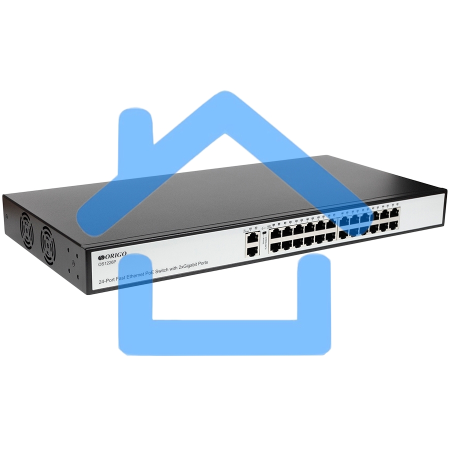 Неуправляемый PoE-коммутатор ORIGO OS1226P/285W/A1A 24x100Base-TX PoE+, 2x1000Base-T, PoE-бюджет 285 Вт, корпус металл