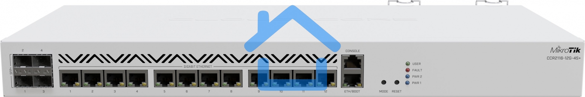 Маршрутизатор Mikrotik CCR2116-12G-4S+ Cloud Core Router 2116-12G-4S+ with Amazon Annapurna Labs Alpine v3 AL73400 CPU (16-cores, 2GHz per core), 16Gb RAM, 4xSFP+ cage, 13xGbit LAN, M.2 PCIe slot, RouterOS L6, 1U rackmount case, Dual PSU