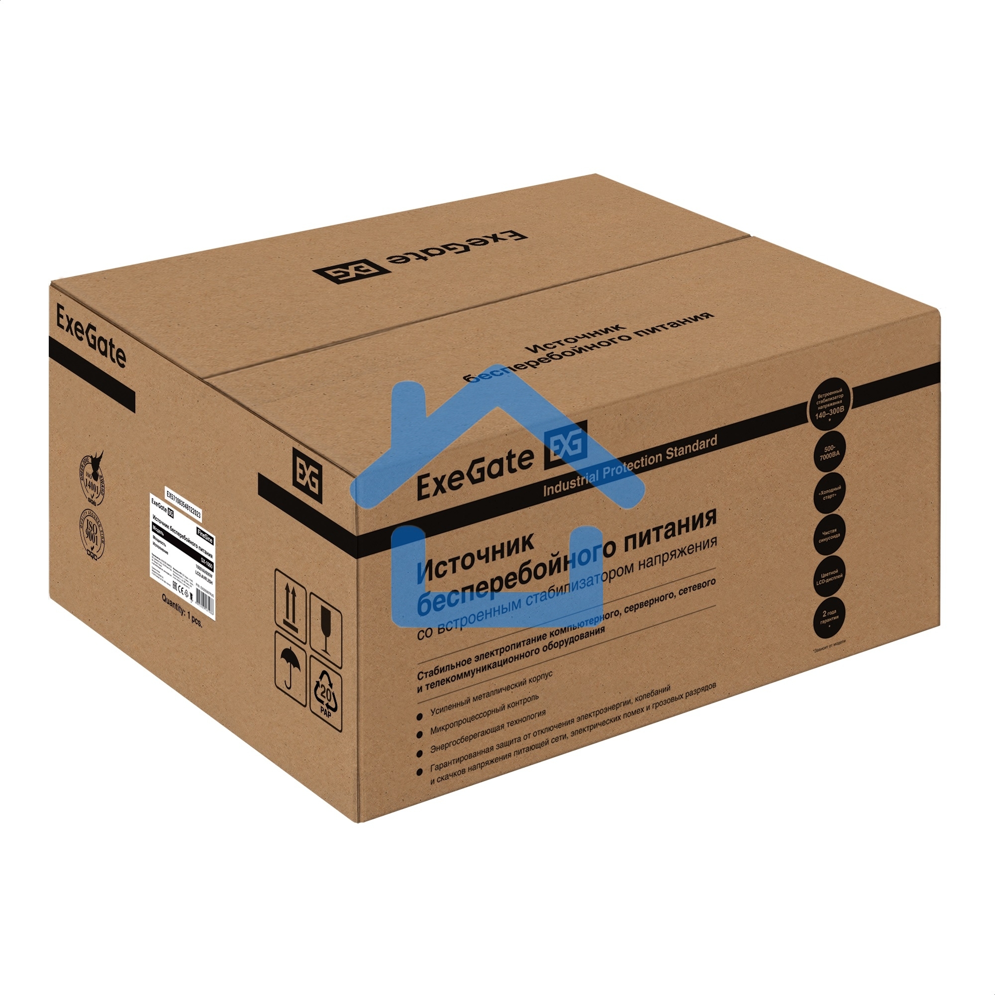 Комплект ИБП EX295997RUS + батарея 55Aч EX285667RUS 1шт (инвертор, синус, для котла, настенный) ExeGate FineSine SX-1000.LCD.AVR.2SH <1000VA/600W, чистая синусоида, цветной LCD-дисплей, AVR, 2*Schuko, линейно-интерактивный, крепление настенное/универсальн
