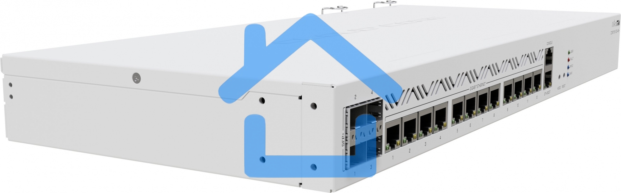 Маршрутизатор Mikrotik CCR2116-12G-4S+ Cloud Core Router 2116-12G-4S+ with Amazon Annapurna Labs Alpine v3 AL73400 CPU (16-cores, 2GHz per core), 16Gb RAM, 4xSFP+ cage, 13xGbit LAN, M.2 PCIe slot, RouterOS L6, 1U rackmount case, Dual PSU