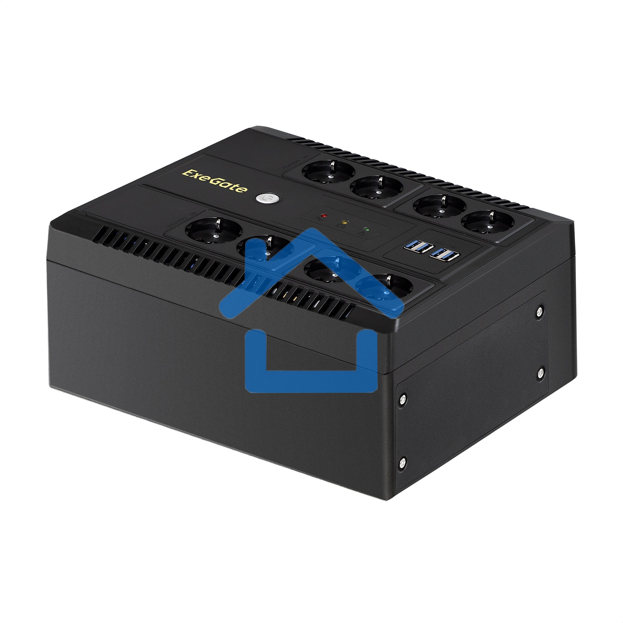 Источник бесперебойного питания ExeGate NEO NNB-1000.LED.AVR.8SH.CH 1000VA/650W, LED, AVR, 8*Schuko, 4*USB-порта для зарядки, черный
