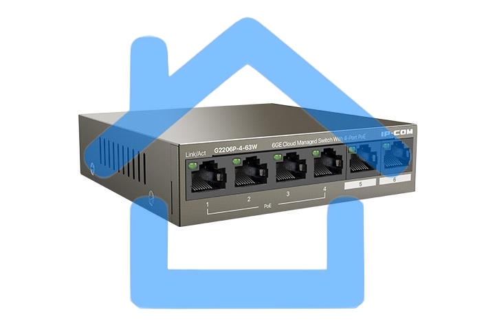 Сетевой коммутатор IP-COM G2206P-4-63W 4x10Base-T / 100Base-TX / 1000Base-T 2x1000Base-T PoE порты 4 Количество портов PoE+ 4 G2206P-4-63W