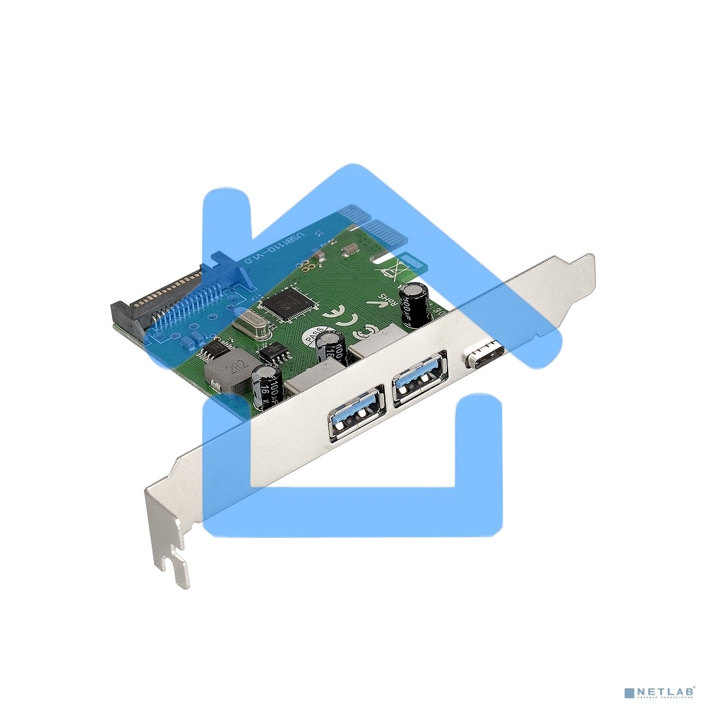 Контроллер ExeGate EXE-323 PCI-E 2.0, 2*USB 3.0 ext + 1*Type-C, разъем доп.питания (OEM)