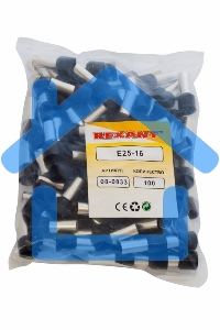 Наконечник штыревой втулочный изолированный F-16 мм 25 мм² (НШВи 25-16) черный Rexant