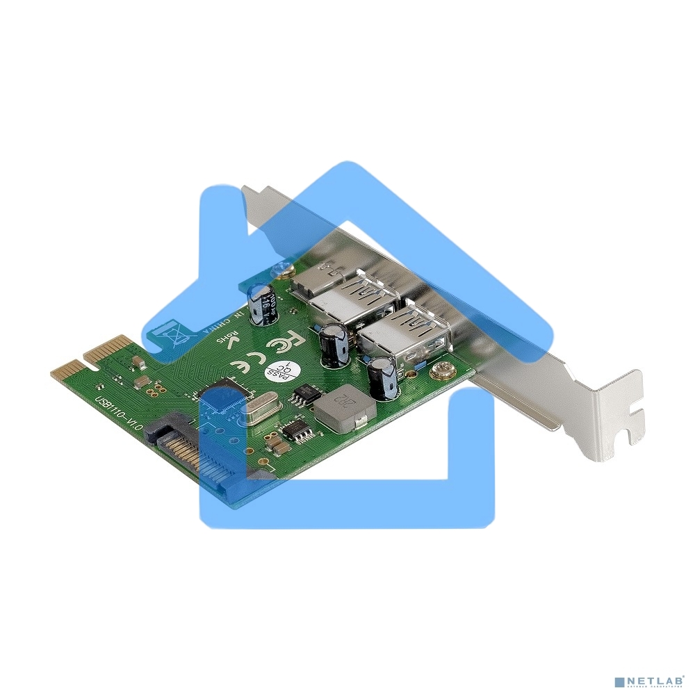 Контроллер ExeGate EXE-323 PCI-E 2.0, 2*USB 3.0 ext + 1*Type-C, разъем доп.питания (OEM)