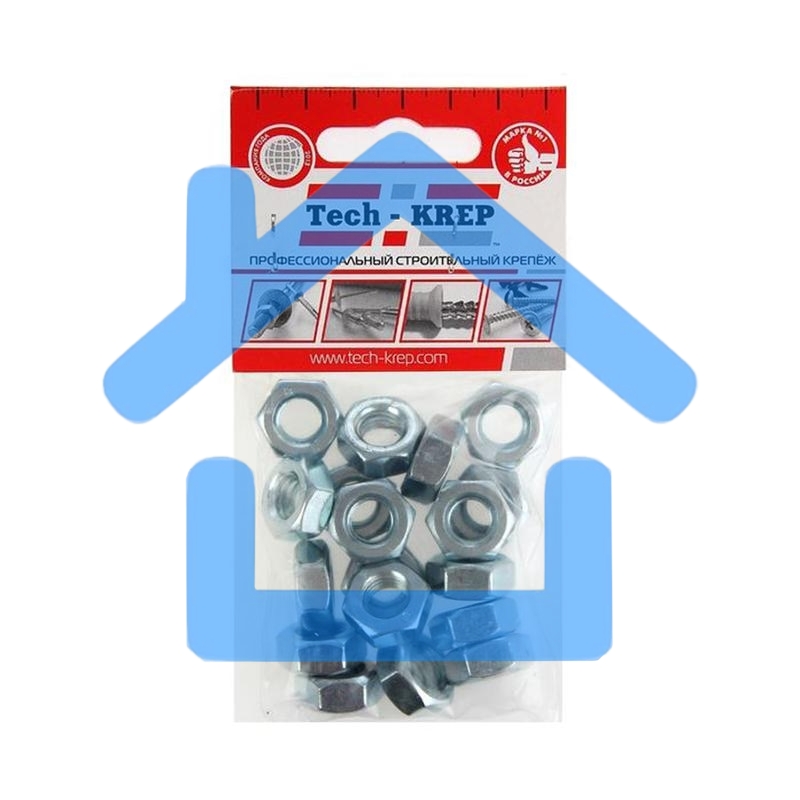 Гайка шестигранная Tech-Krep 103027 М10 цинк. DIN 934 (уп.18 шт) пакет