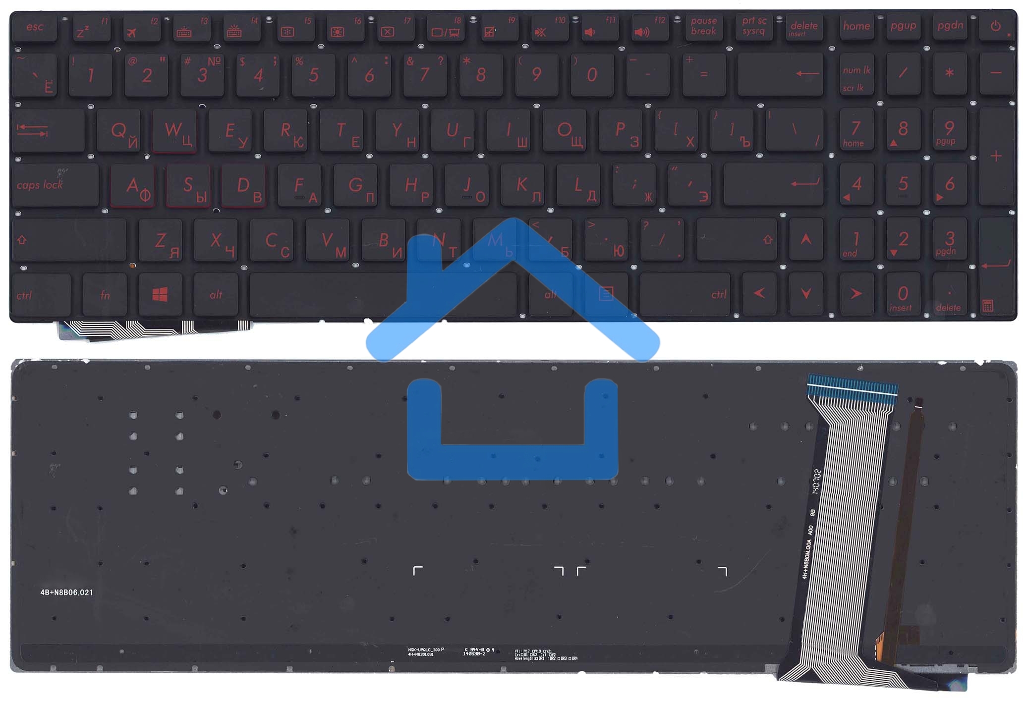 Клавиатура для ноутбука Asus G771, N551 черная без рамки с красной подсветкой