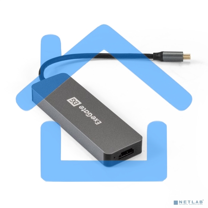 Док-станция ExeGate DUB-31C/PD/H (кабель-адаптер USB Type-C --> 3xUSB3.0 + PD 60W + HDMI 4K@30Hz, Plug&Play, серый)