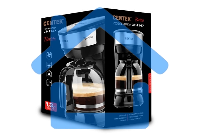 Кофеварка капельная Centek CT-1147 Steel, исп. кофе - молотый, 1.8 л, 900 Вт.