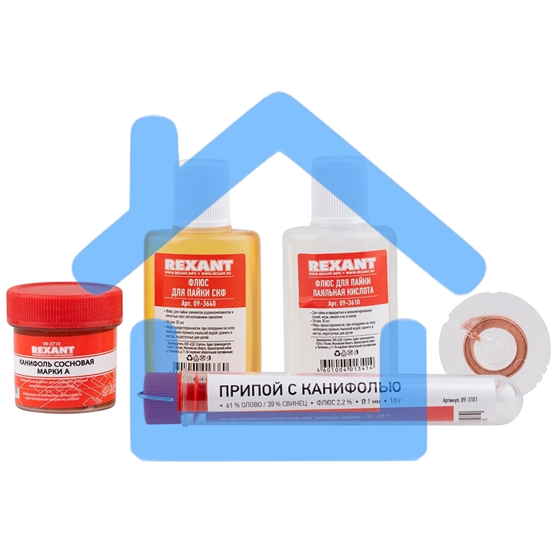 Набор для пайки Rexant К1 универсальный (припой, флюс ПК, флюс СКФ, канифоль, оплетка)
