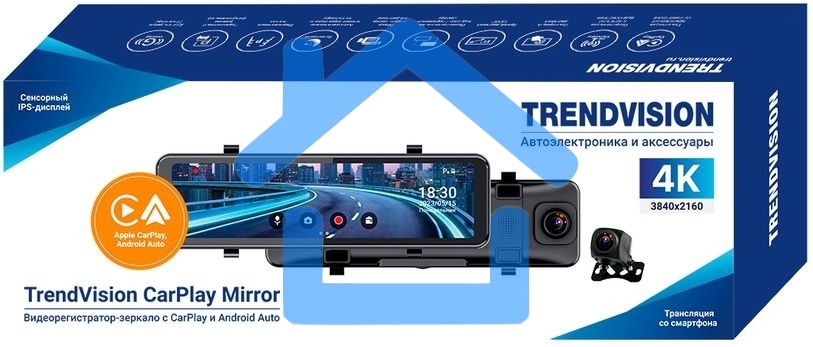 Видеорегистратор TrendVision CarPlay Mirror черный 2Mpix 2160x3840 2160p 150гр. MSTAR 8826
